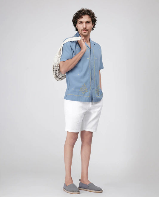 Rare Rabbit Men's Steo White Cotton Blend Plain Relaxed Fit Shorts
