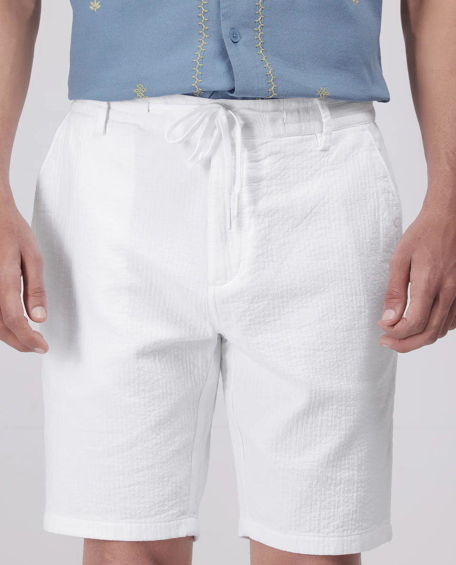 Rare Rabbit Men's Steo White Cotton Blend Plain Relaxed Fit Shorts