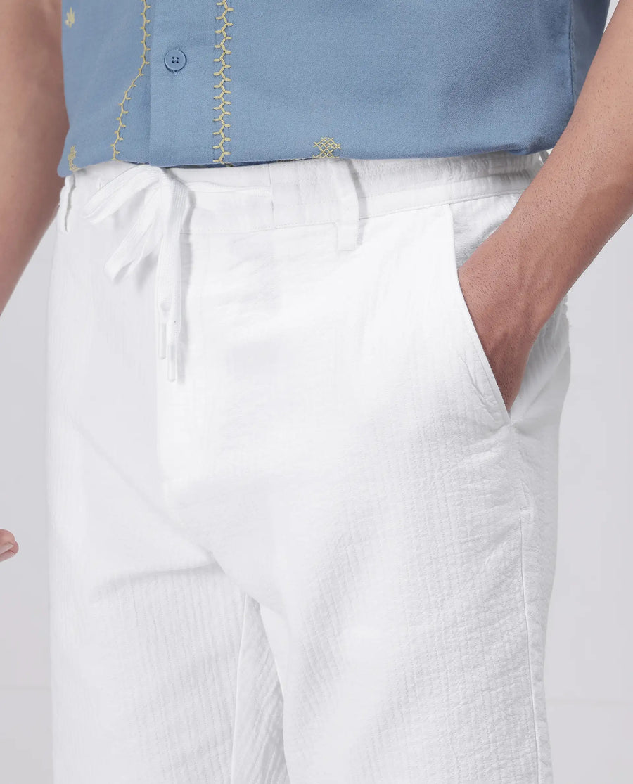 Rare Rabbit Men's Steo White Cotton Blend Plain Relaxed Fit Shorts