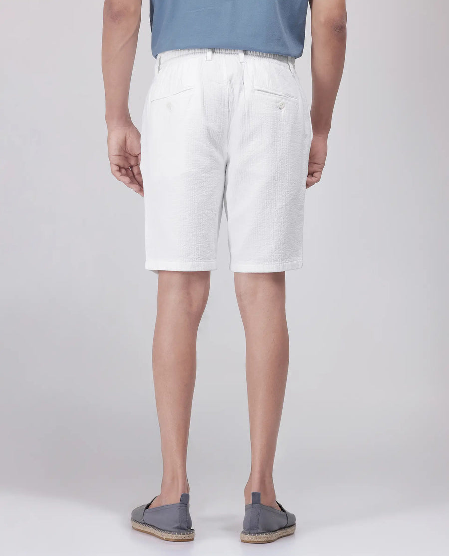 Rare Rabbit Men's Steo White Cotton Blend Plain Relaxed Fit Shorts