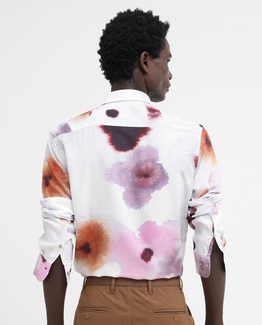 Rare Rabbit Men's Stereo Pink Viscose Floral Print Regular Fit Full Sleeve Collared Shirt