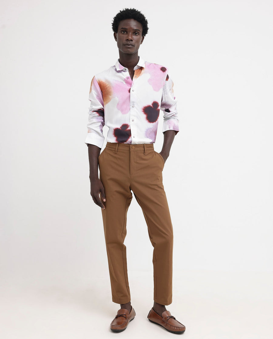 Rare Rabbit Men's Stereo Pink Viscose Floral Print Regular Fit Full Sleeve Collared Shirt