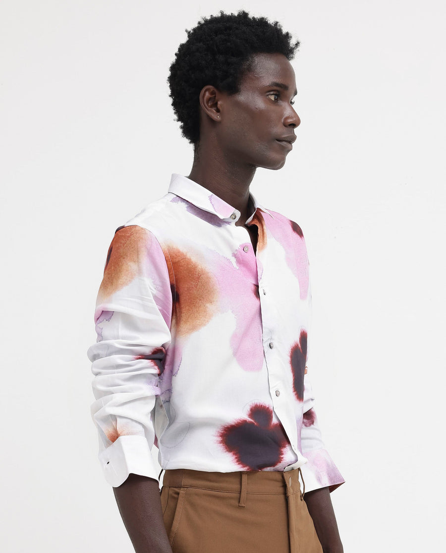 Rare Rabbit Men's Stereo Pink Viscose Floral Print Regular Fit Full Sleeve Collared Shirt