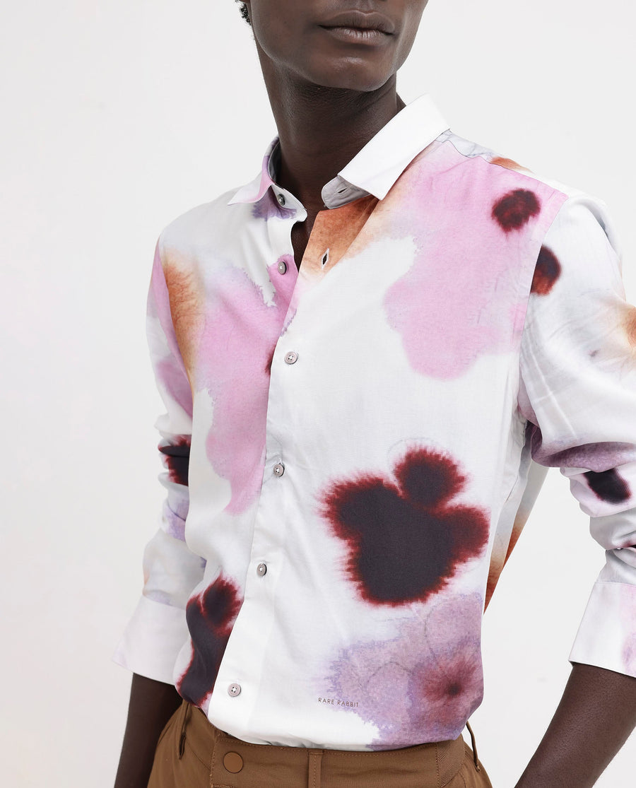 Rare Rabbit Men's Stereo Pink Viscose Floral Print Regular Fit Full Sleeve Collared Shirt