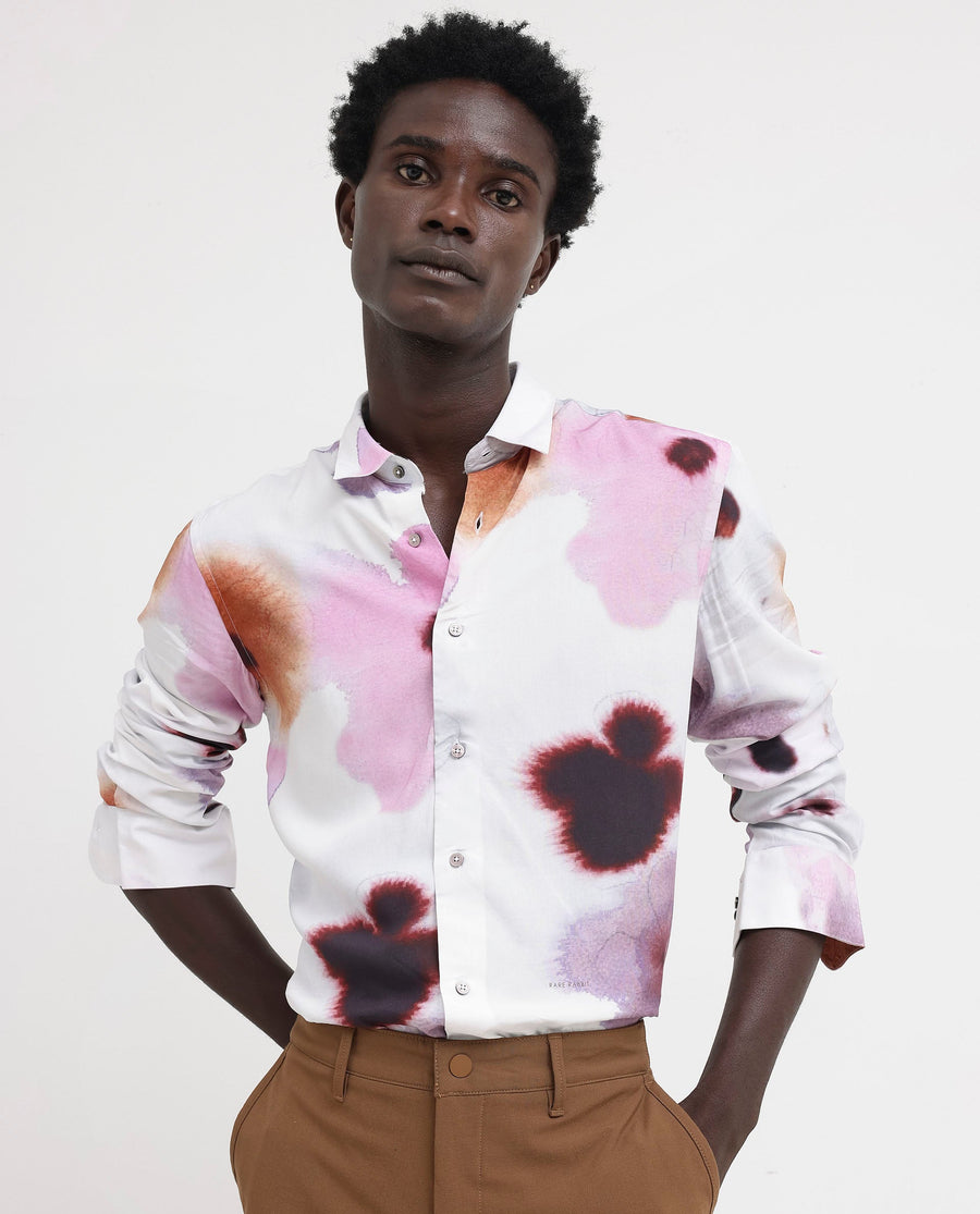 Rare Rabbit Men's Stereo Pink Viscose Floral Print Regular Fit Full Sleeve Collared Shirt