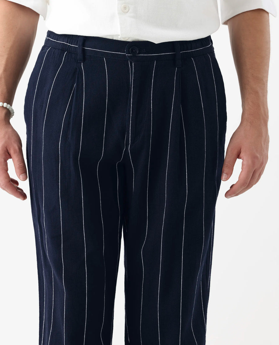 Rare Rabbit Men's Stet Navy Cotton Blend Striped Print Relaxed Fit Trouser
