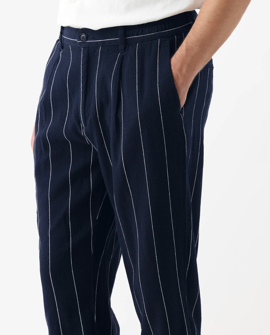 Rare Rabbit Men's Stet Navy Cotton Blend Striped Print Relaxed Fit Trouser