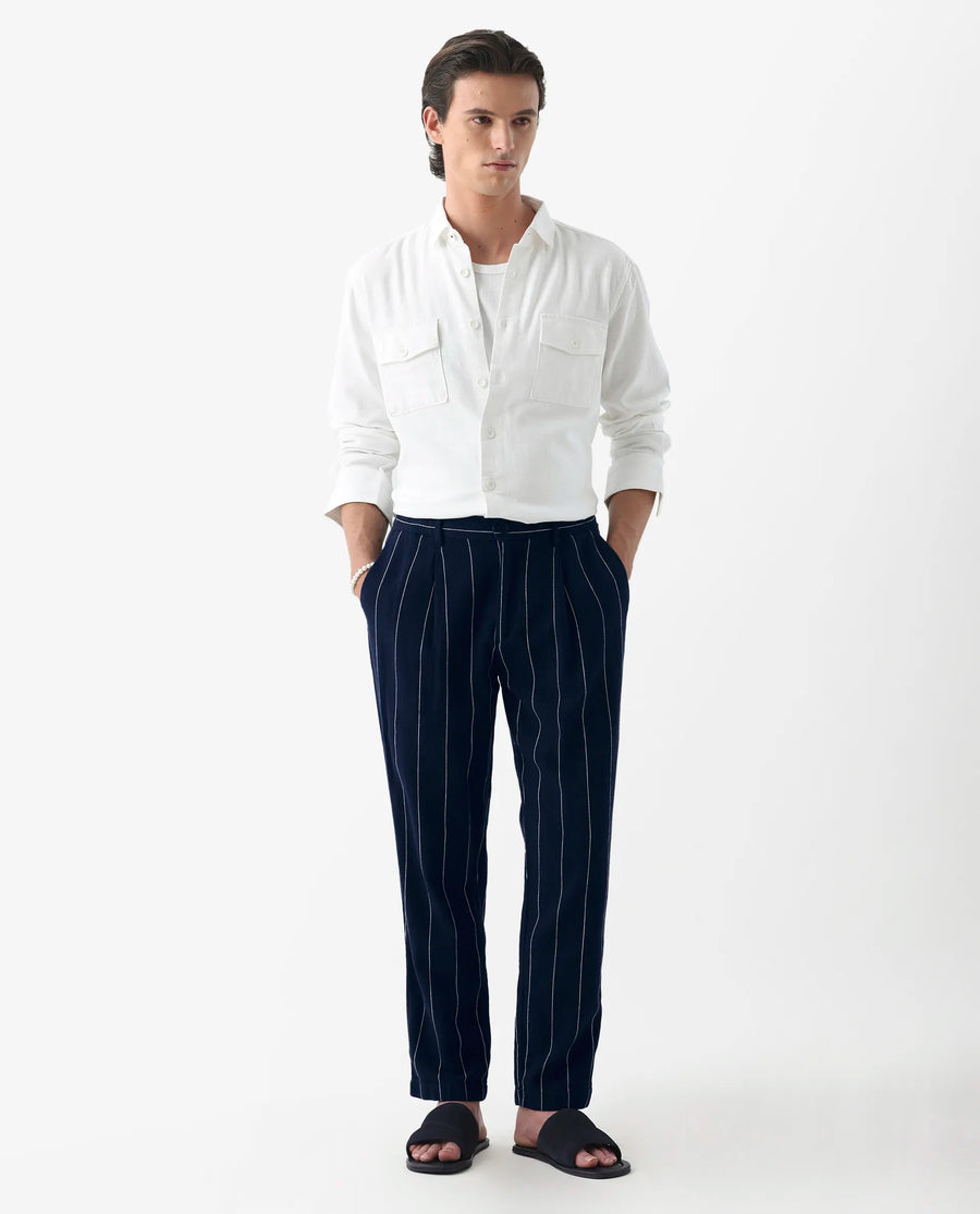Rare Rabbit Men's Stet Navy Cotton Blend Striped Print Relaxed Fit Trouser