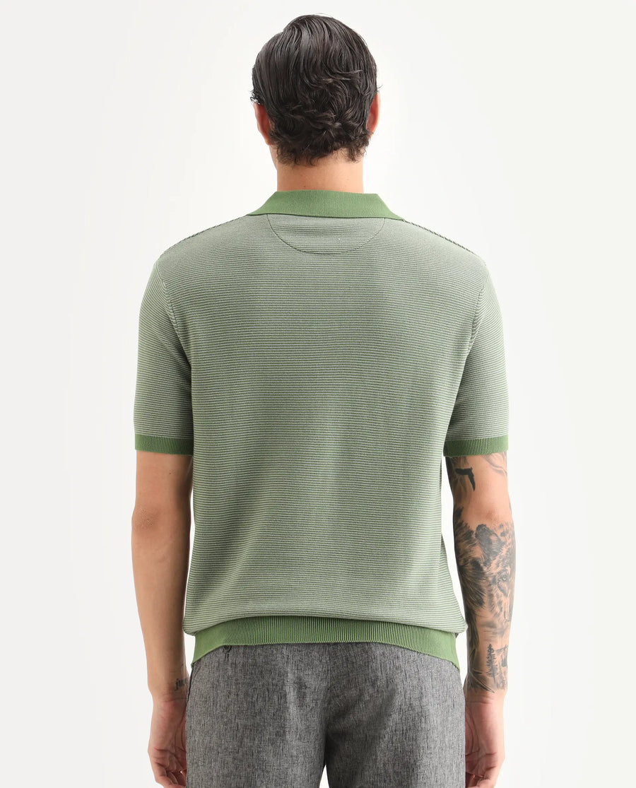 Rare Rabbit Men's Stir Green Cotton Fabric Half Sleeve Regular Fit Textured Polo