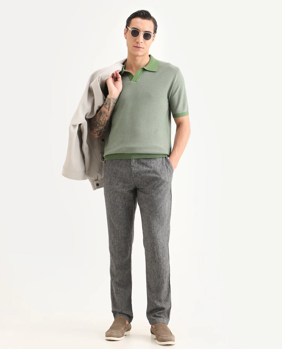 Rare Rabbit Men's Stir Green Cotton Fabric Half Sleeve Regular Fit Textured Polo