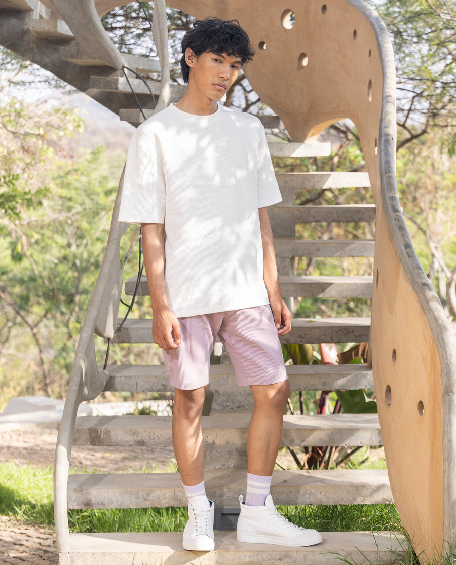 Rare Rabbit Men's Breet White Cotton Plain Oversized Fit Half Sleeve Crew Neck T-Shirt