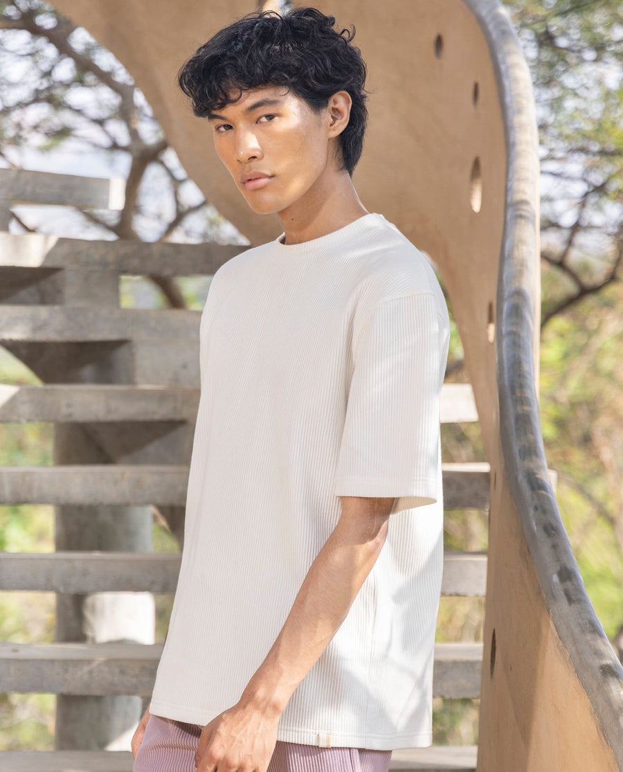Rare Rabbit Men's Breet White Cotton Plain Oversized Fit Half Sleeve Crew Neck T-Shirt