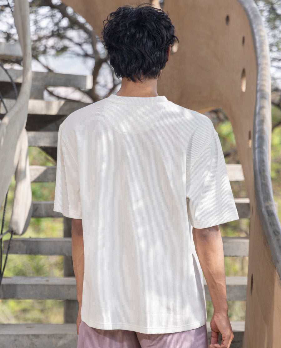 Rare Rabbit Men's Breet White Cotton Plain Oversized Fit Half Sleeve Crew Neck T-Shirt