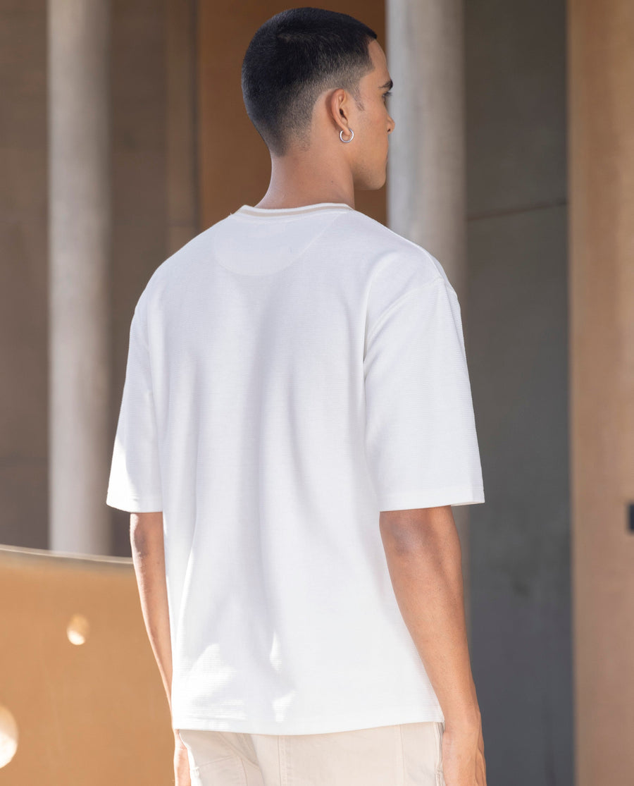 Rare Rabbit Men's Adiso Off White Cotton Blend Plain Oversized Fit Half Sleeve Crew Neck T-Shirt