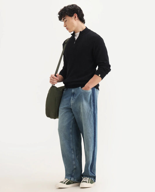 Rare Rabbit Men's Strito Light Blue Cotton Plain Baggy Fit Jeans