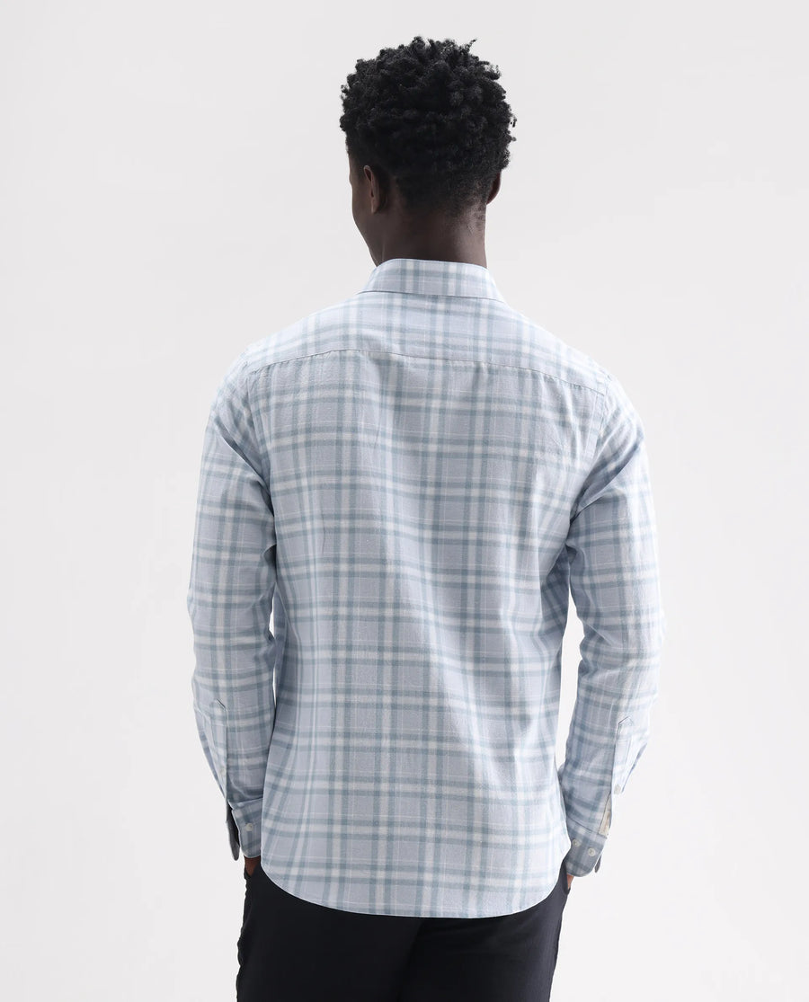 Rare Rabbit Men's Stur Blue 100% Linen Checked Print Regular Fit Full Sleeve Collared Shirt