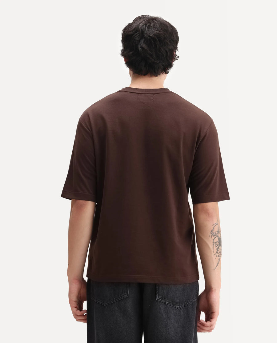 Rare Rabbit Men's Sues Brown Cotton Graphic Print Oversized Fit Half Sleeve Crew Neck T-Shirt