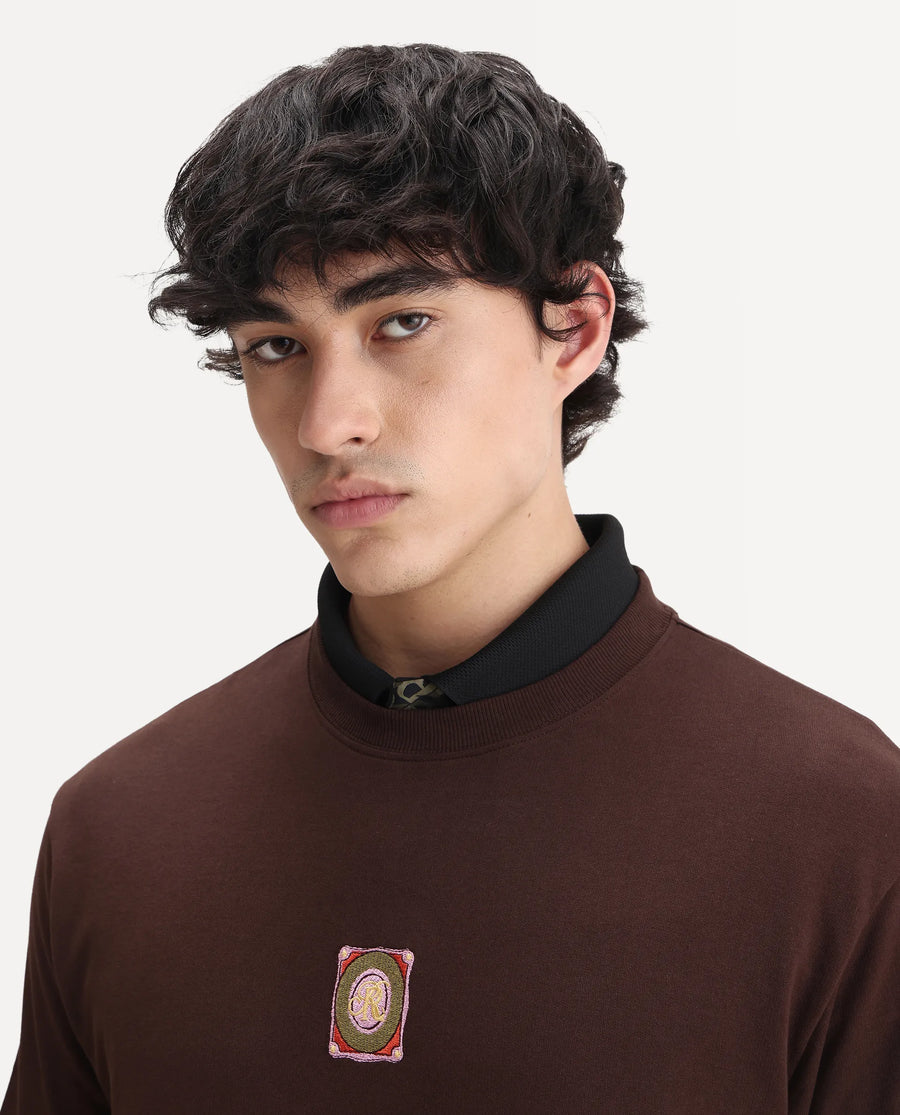 Rare Rabbit Men's Sues Brown Cotton Graphic Print Oversized Fit Half Sleeve Crew Neck T-Shirt