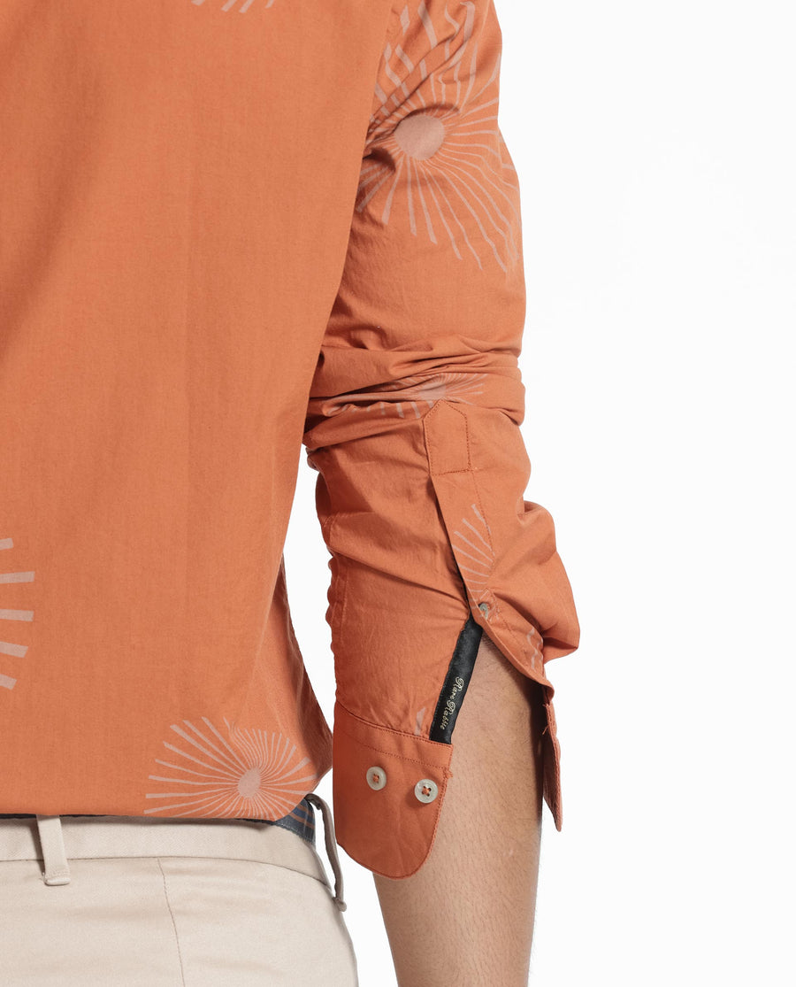 Rare Rabbit Men's Sunn Orange Cotton Floral Print Regular Fit Full Sleeve Collared Shirt