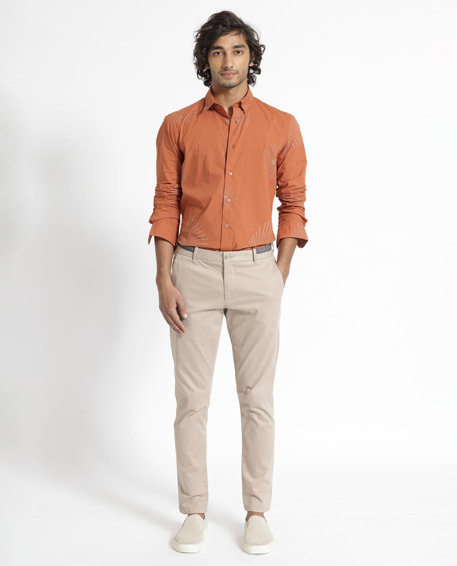 Rare Rabbit Men's Sunn Orange Cotton Floral Print Regular Fit Full Sleeve Collared Shirt