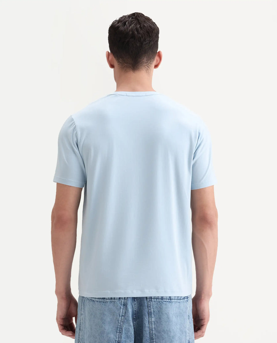 Rare Rabbit Men's Swift Light Blue Cotton Blend Graphic Print Regular Fit Half Sleeve Crew Neck T-Shirt
