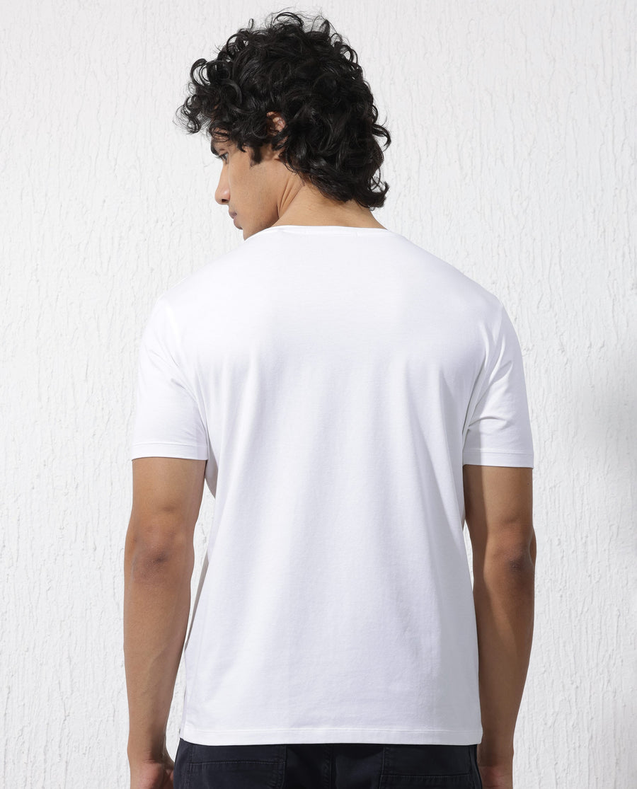 Rare Rabbit Men's Syrus White Cotton Blend Graphic Print Regular Fit Half Sleeve Crew Neck T-Shirt