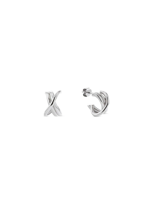 Tommy Hilfiger Silver-Plated Half Hoop Studs Earrings