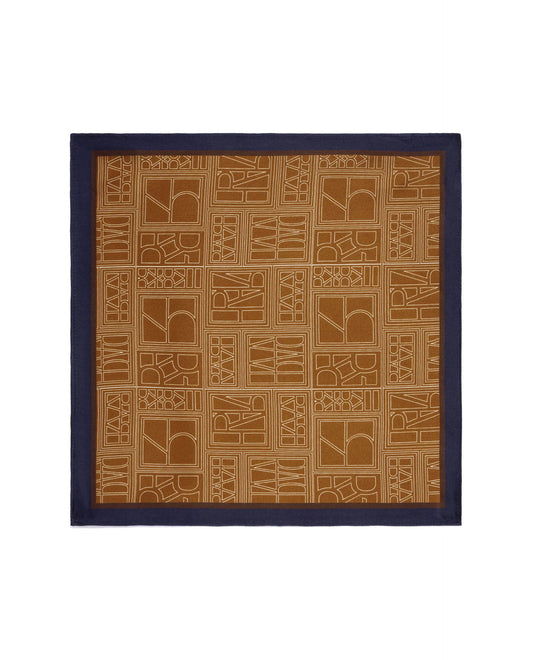 Rare Rabbit Men's Dani Mustard Silk Fabric Monogram Print Pocket Square