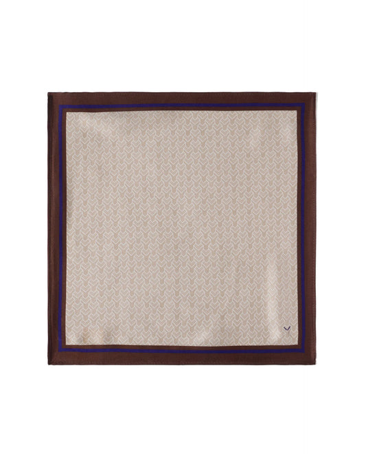 Rare Rabbit Men's Noaa Beige Silk Fabric Monogram Print Pocket Square