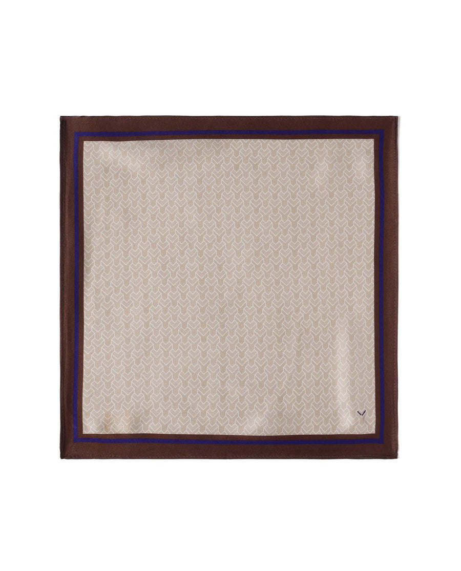 Rare Rabbit Men's Noaa Beige Silk Fabric Monogram Print Pocket Square