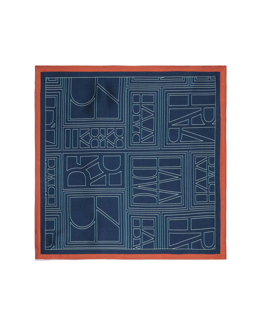 Rare Rabbit Men's Dani Blue Silk Fabric Monogram Print Pocket Square