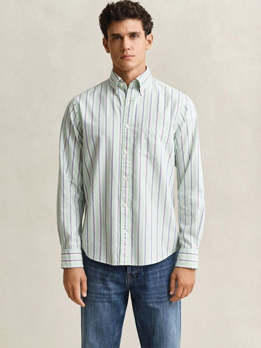 Gant Men Green Striped Regular Fit Archieve Oxford Shirt
