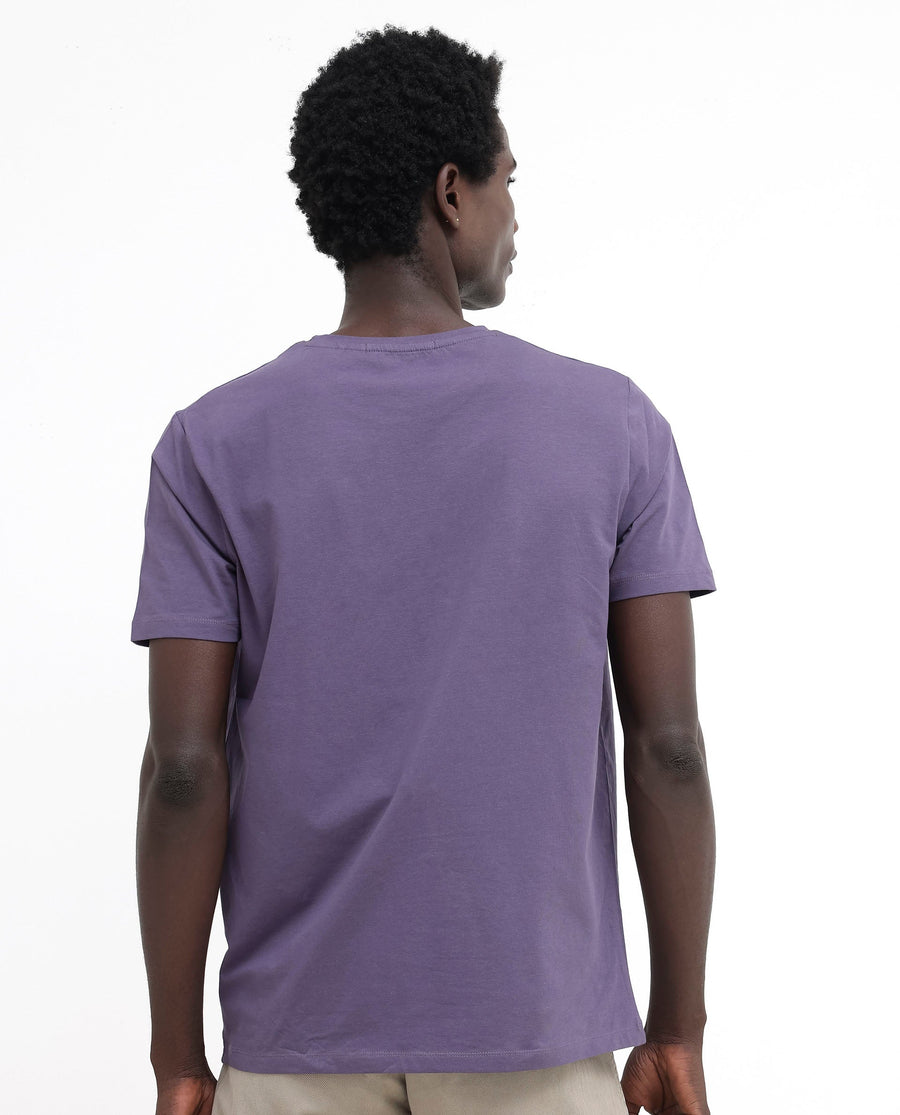 Rare Rabbit Men's Tage Dusky Purple Cotton Blend Graphic Print Regular Fit Half Sleeve Crew Neck T-Shirt