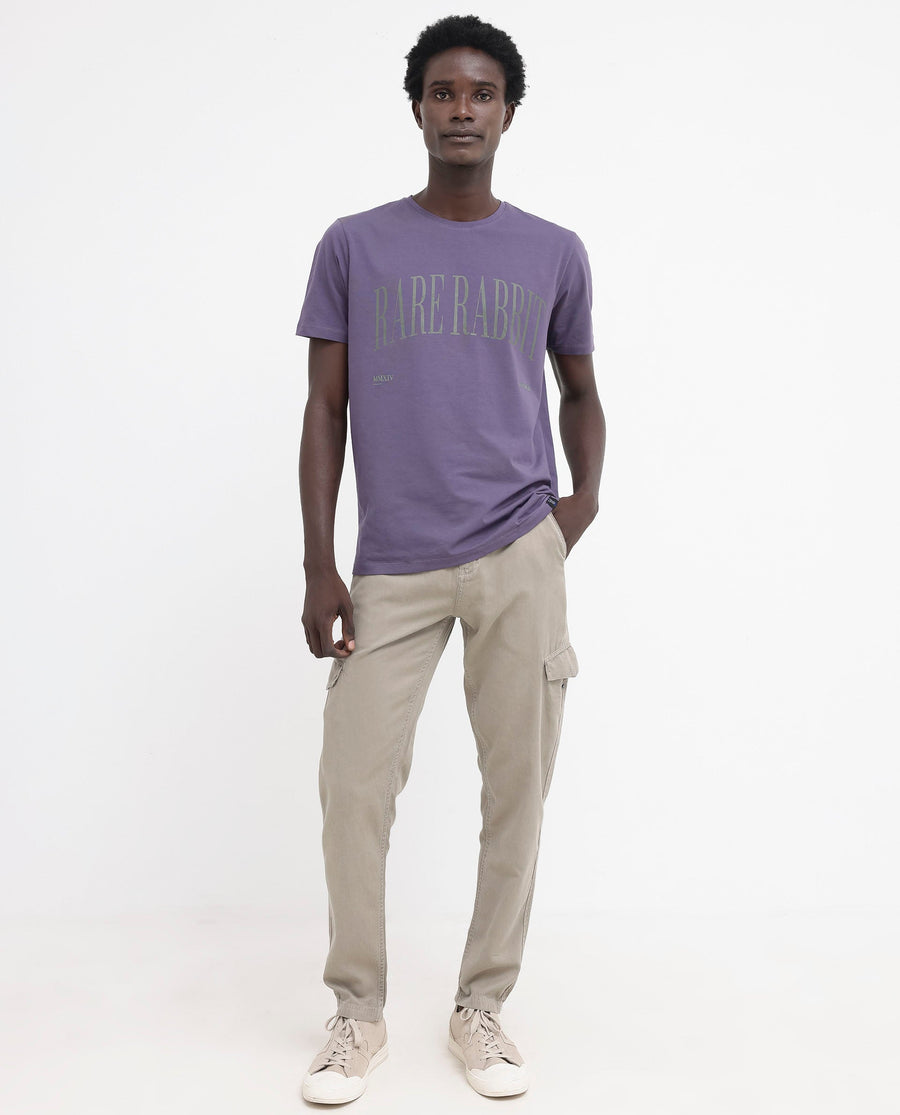 Rare Rabbit Men's Tage Dusky Purple Cotton Blend Graphic Print Regular Fit Half Sleeve Crew Neck T-Shirt