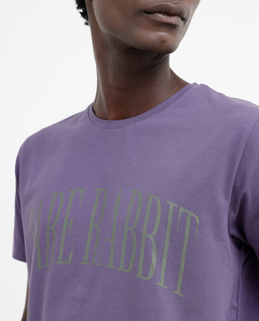Rare Rabbit Men's Tage Dusky Purple Cotton Blend Graphic Print Regular Fit Half Sleeve Crew Neck T-Shirt