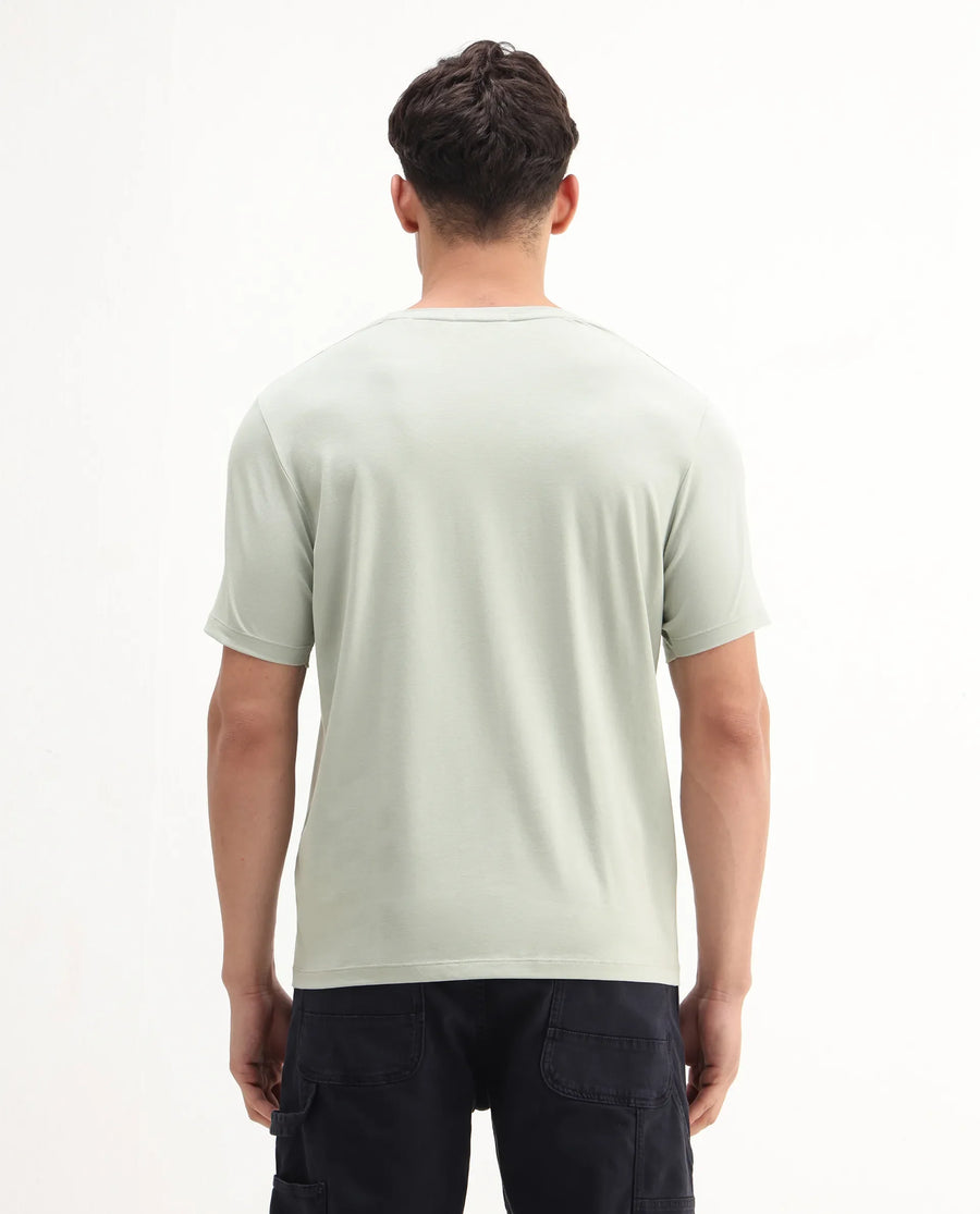 Rare Rabbit Men's Tain Pastel Green Cotton Blend Graphic Print Regular Fit Half Sleeve Crew Neck T-Shirt