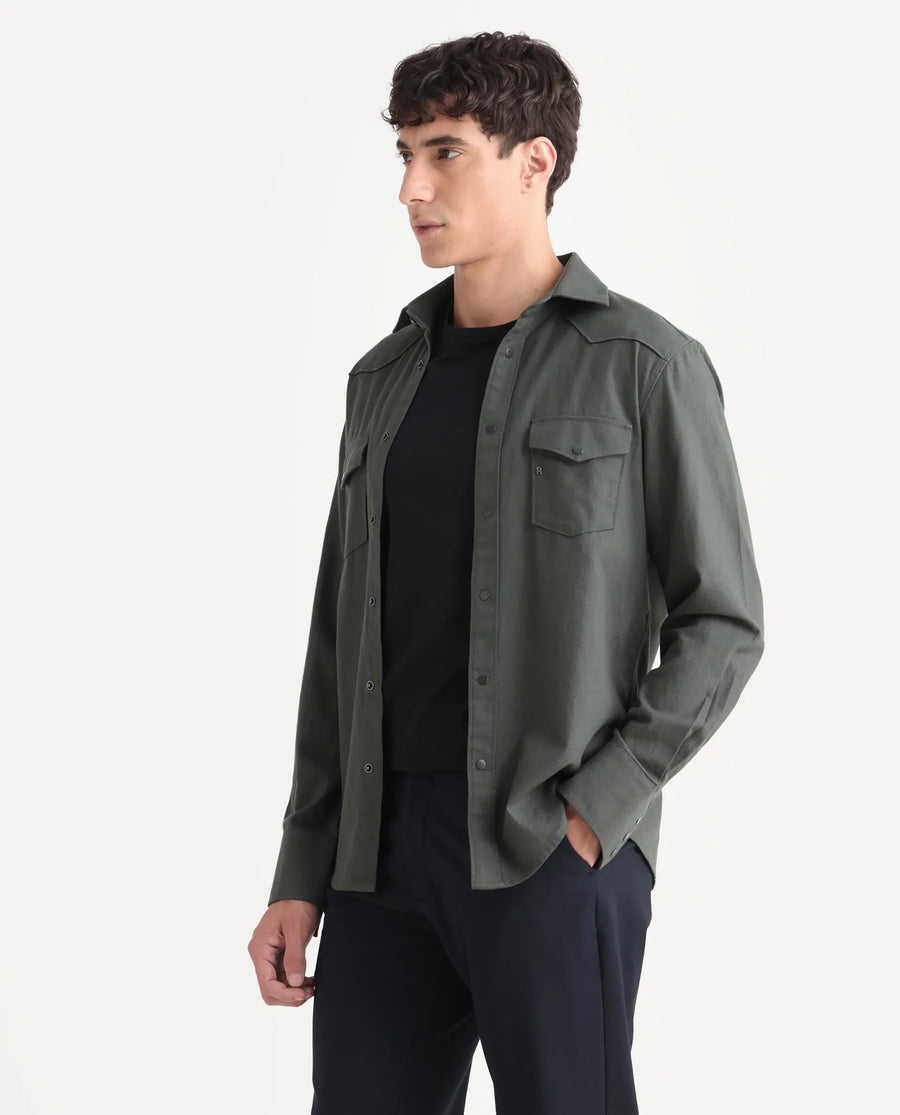 Rare Rabbit Men's Taison-25 Dark Grey Cotton Plain Regular Fit Full Sleeve Collared Shirt