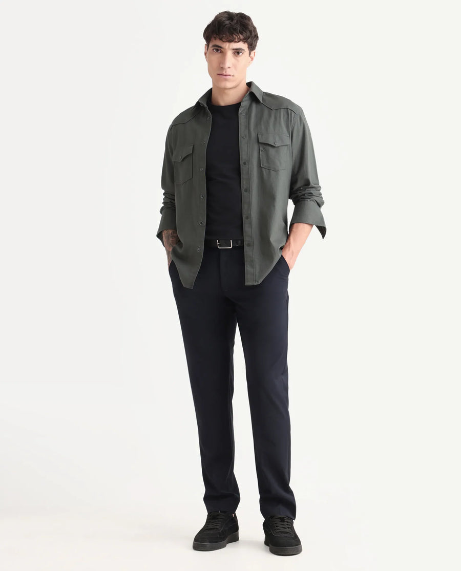 Rare Rabbit Men's Taison-25 Dark Grey Cotton Plain Regular Fit Full Sleeve Collared Shirt