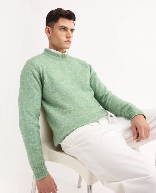 Rare Rabbit Men's Tali Dusky Green Cotton Plain Regular Fit Full Sleeve Crew Neck Sweater
