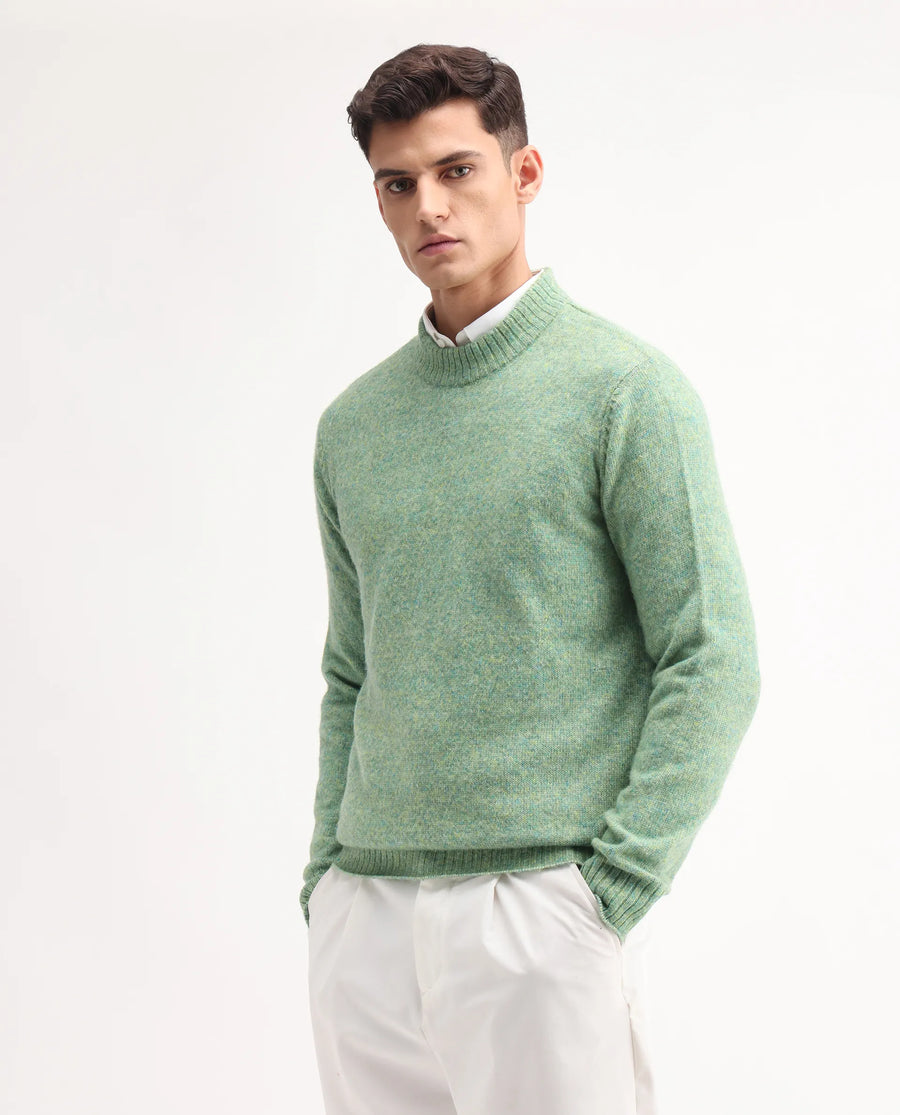 Rare Rabbit Men's Tali Dusky Green Cotton Plain Regular Fit Full Sleeve Crew Neck Sweater