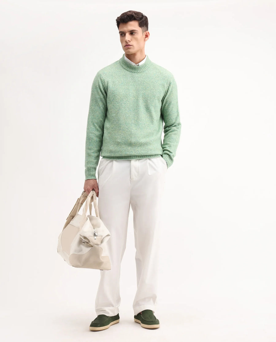 Rare Rabbit Men's Tali Dusky Green Cotton Plain Regular Fit Full Sleeve Crew Neck Sweater