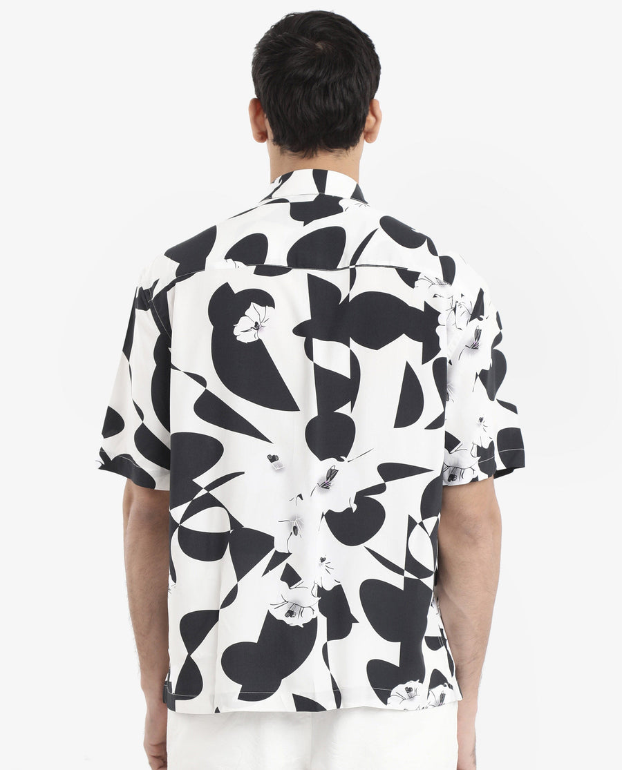 Rare Rabbit Men's Talitha White Viscose Polka Print Boxy Fit Half Sleeve Collared Shirt