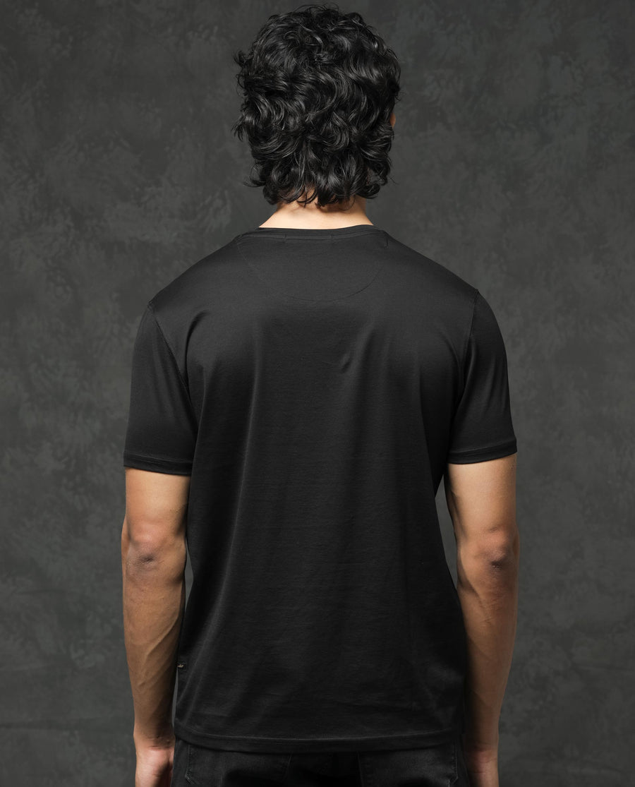 Rare Rabbit Men's Tangos Black Cotton Plain Regular Fit Half Sleeve Crew Neck T-Shirt