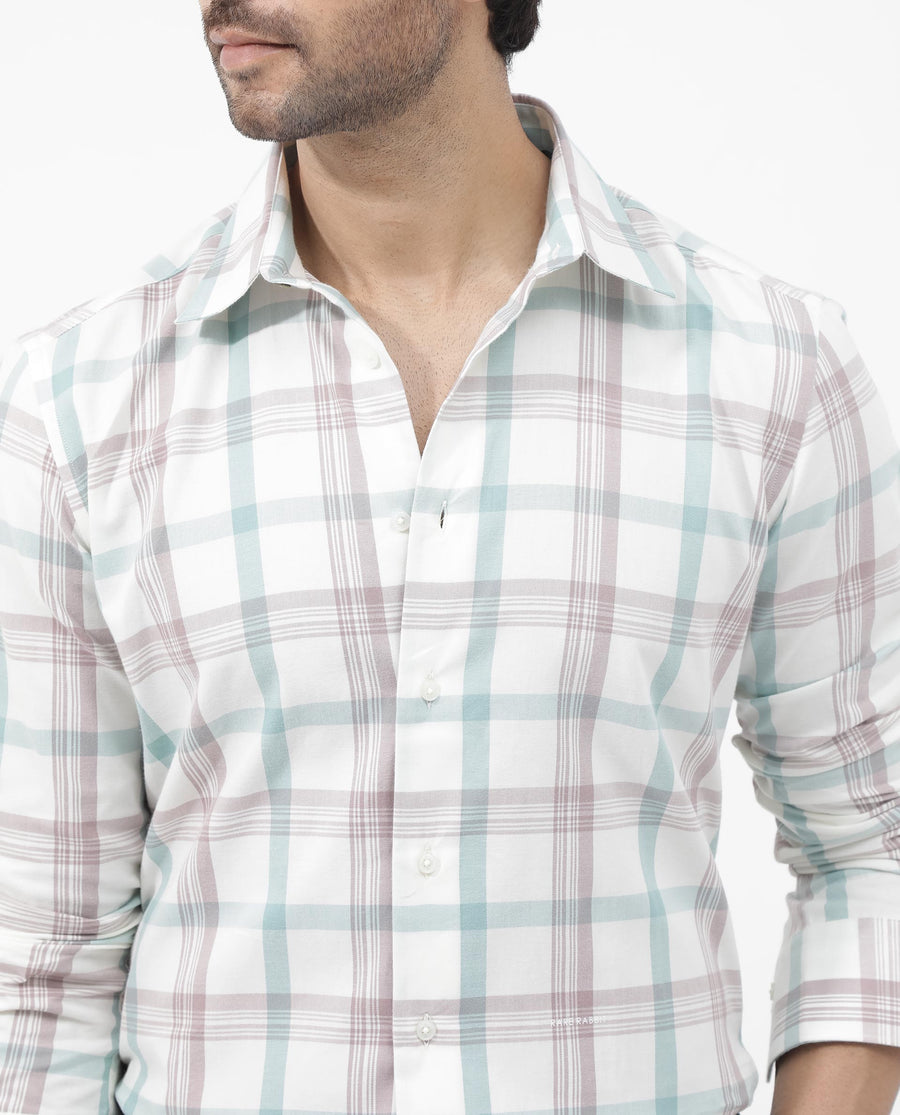 Rare Rabbit Men's Tanner Dusky Pink Cotton Checked Print Regular Fit Full Sleeve Collared Shirt