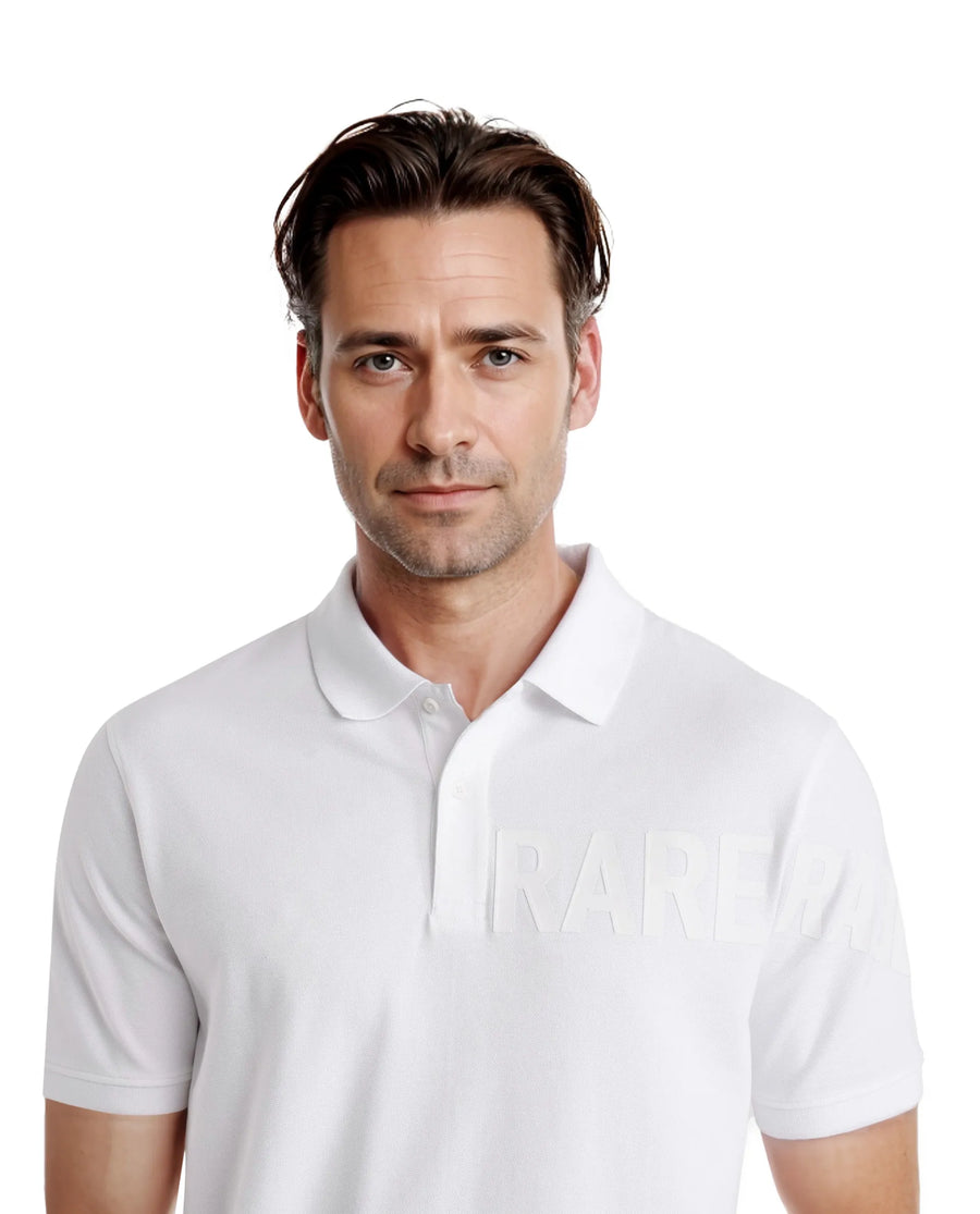 Rare Rabbit Men's Taro White Cotton Plain Regular Fit Half Sleeve Polo