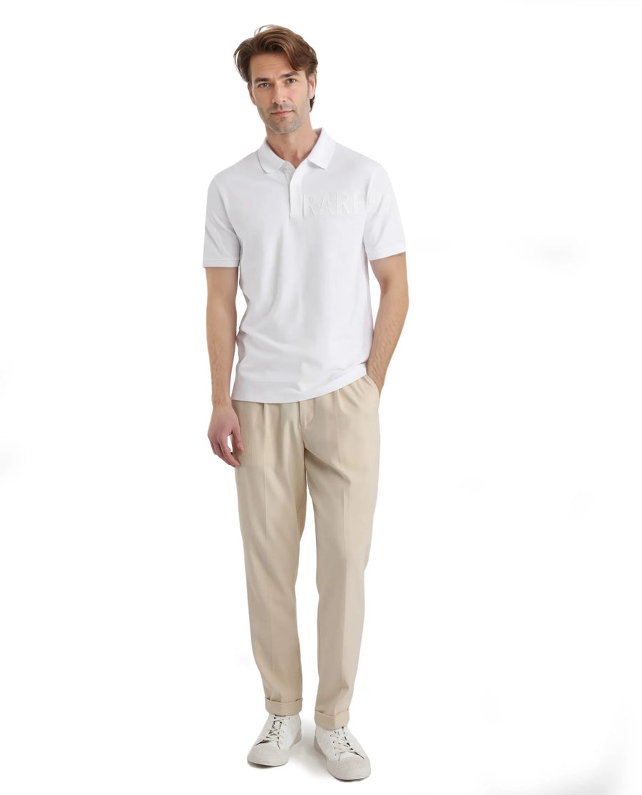 Rare Rabbit Men's Taro White Cotton Plain Regular Fit Half Sleeve Polo