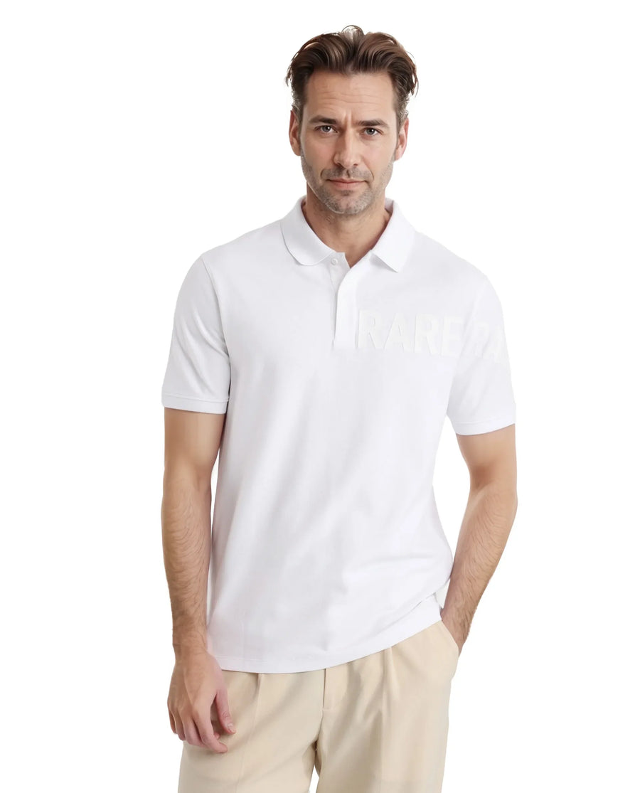 Rare Rabbit Men's Taro White Cotton Plain Regular Fit Half Sleeve Polo