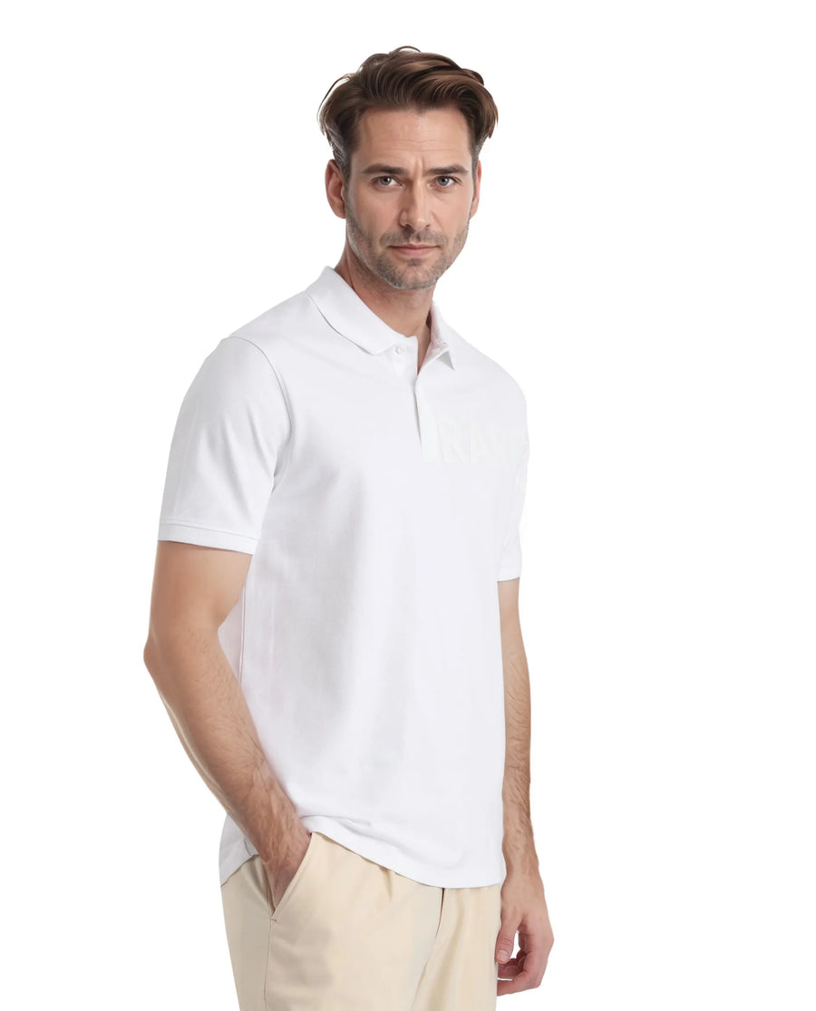 Rare Rabbit Men's Taro White Cotton Plain Regular Fit Half Sleeve Polo