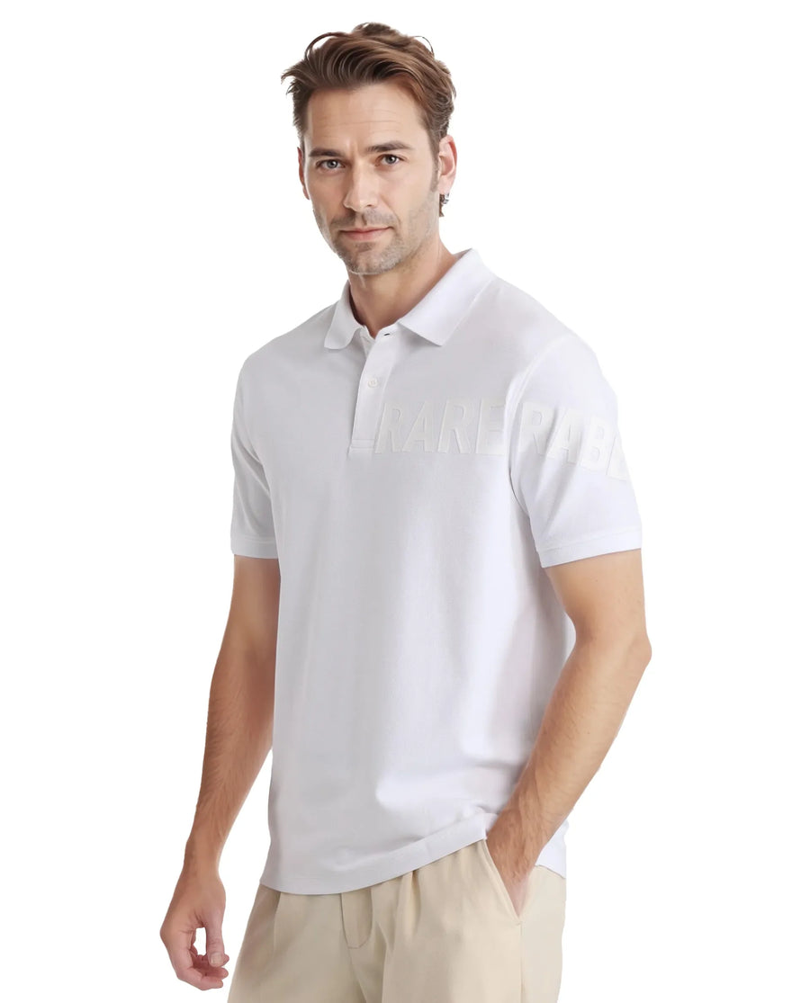 Rare Rabbit Men's Taro White Cotton Plain Regular Fit Half Sleeve Polo