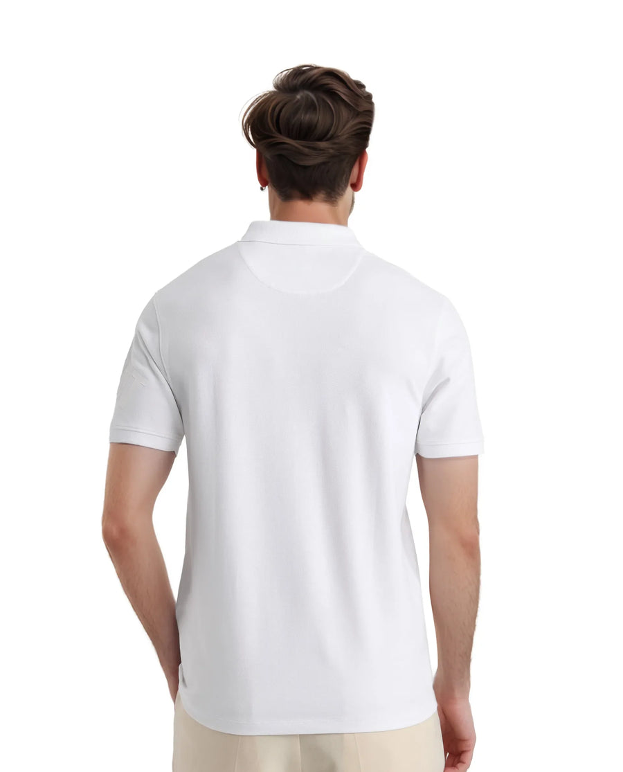 Rare Rabbit Men's Taro White Cotton Plain Regular Fit Half Sleeve Polo